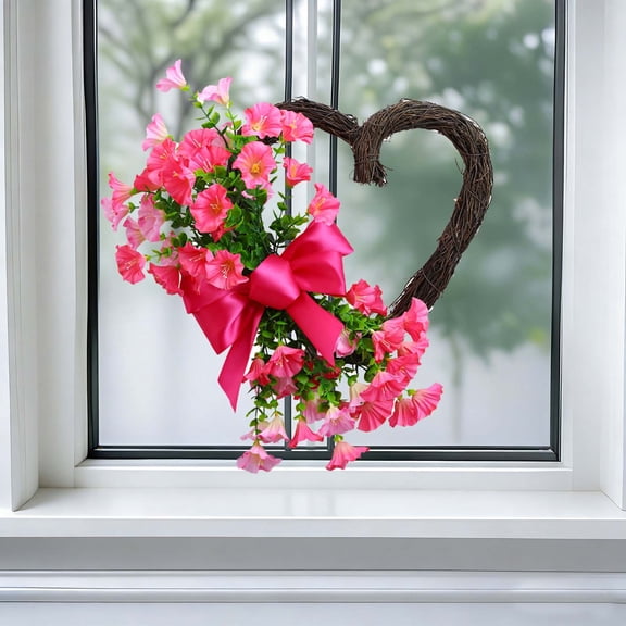 WWG Spring Front Door Wreath with Fragrant Flowers, Leaves, and Money Plants, Outdoor Flower Garland for Porch Decoration, Realistic Tulip and Fern Design for Seasonal Home Decor