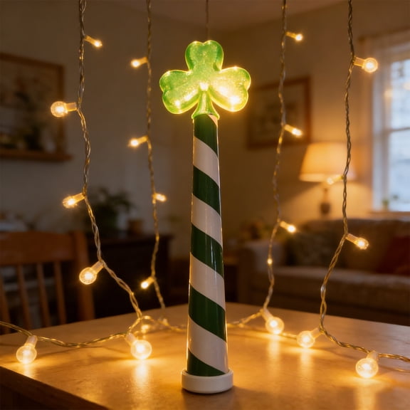 PpgejGEK St Patrick's Day Glowing Wand LED Light Up Shamrock Wand for Home Desktop Decoration Irish Holiday Party Gifts Battery Powered Festive Prop