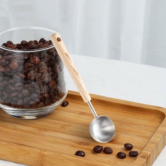 WWG Stainless Steel Coffee Measuring Spoon with Wooden Handle Tea Baking Powder Milk Powder Scoop Set 4ml 8ml 25ml Capacity Mirror Polish Kitchen Utensil