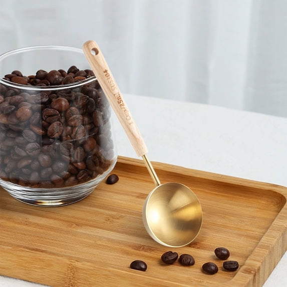 WWG Stainless Steel Coffee Measuring Spoon with Wooden Handle Tea Baking Powder Milk Powder Scoop Set 4ml 8ml 25ml Capacity Mirror Polish Kitchen Utensil