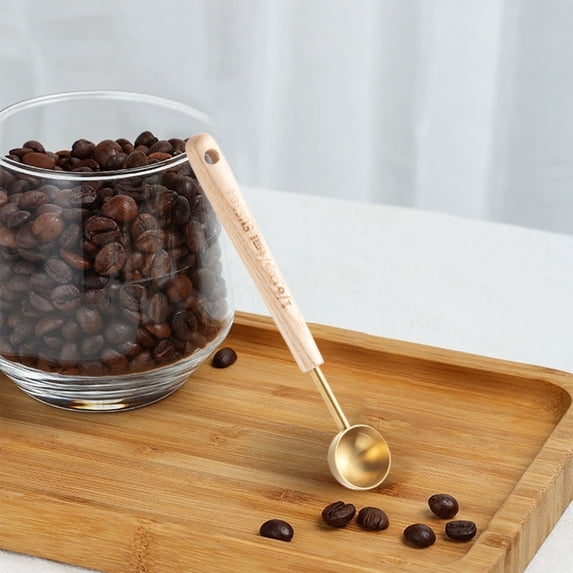 WWG Stainless Steel Coffee Measuring Spoon with Wooden Handle Tea Baking Powder Milk Powder Scoop Set 4ml 8ml 25ml Capacity Mirror Polish Kitchen Utensil