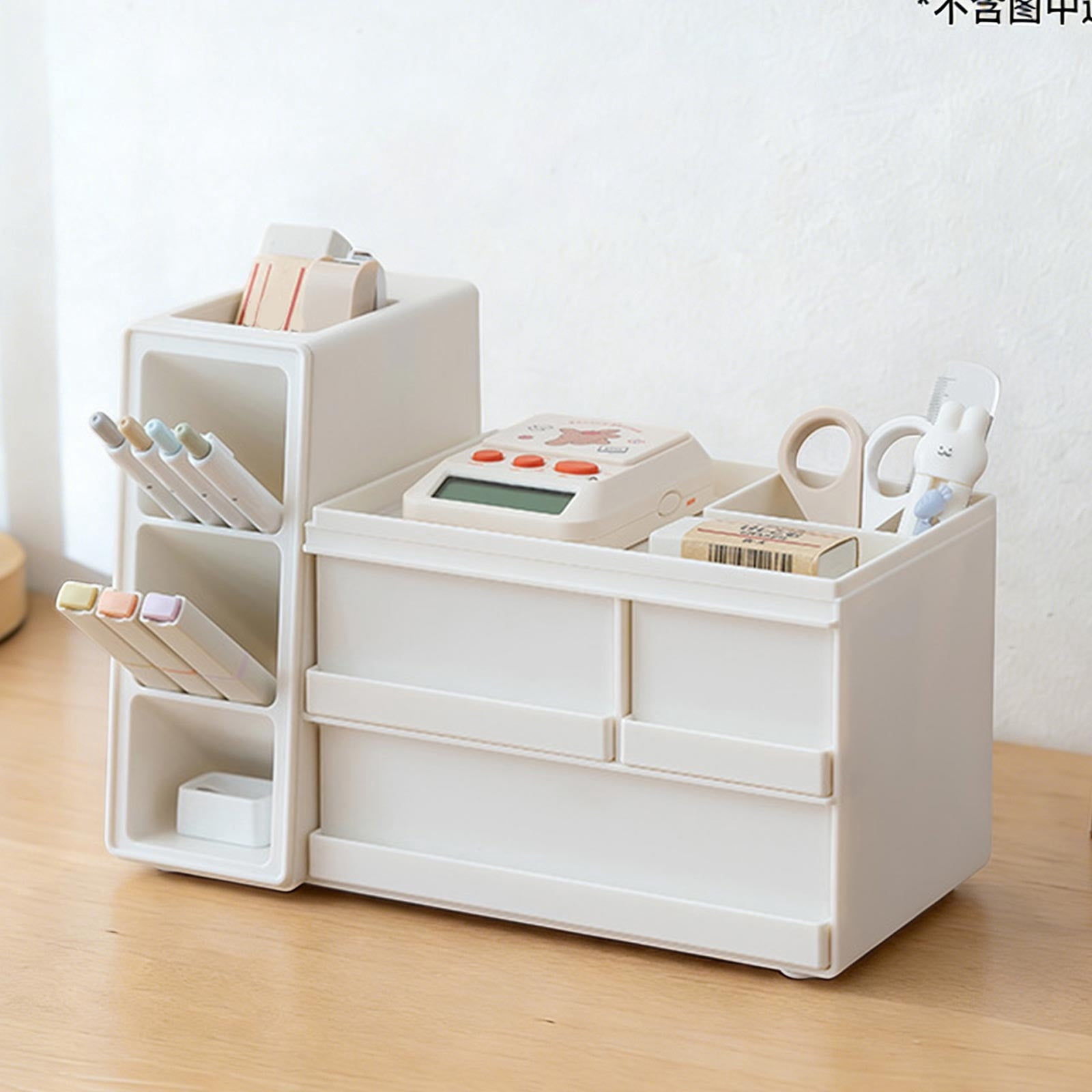 WWG Storage Box Large Capacity Marker Pen Holder Oblique Insertion Pen Bucket Stationery Cosmetics Office Supplies Organizer with Multiple Compartments Plastic 9.21x6.34x4.61in