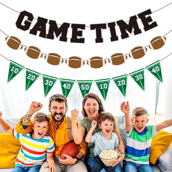 WWG Triangular Sports Theme Party Decoration Flag Garland Set for Bedroom Window Office Football Baseball Birthday Festive Decor