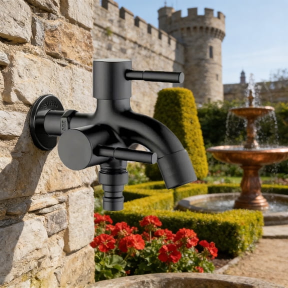 PpgejGEK Two Control Water Tap 1 In 2 Out Double Faucet Heavy Duty 304 Stainless Steel for Garden Outdoor Balcony Bathroom Laundry with Separate Switches