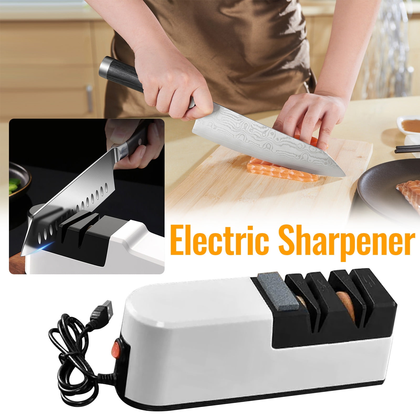 WWG USB Electric Knife Sharpener with Automatic Sharpening Stone, 15-20 Degree Blade Edge for Kitchen Scissors, Portable Sharpening Tool