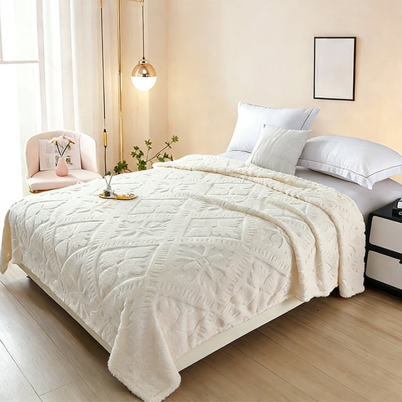 WWG Velvet Checkered Warm Blanket 150x200cm 59x79 Inches Soft Fleece Sofa Throw Household Cover Winter Sleeping Blanket Air Conditioning Blanket Pink Khaki Blue White