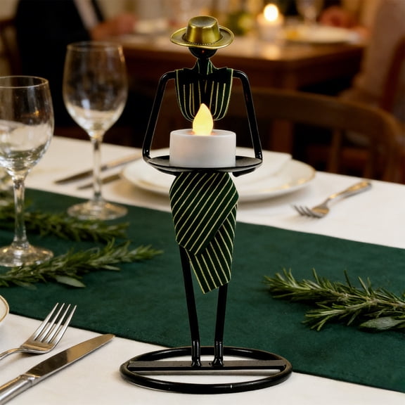 PpgejGEK Waiter Style Iron Candle Holders with Electronic Candle, Stylish Table Centerpiece for Home Bedroom Wedding Dining Room, Multicolor Alloy Cowboy Hat Decor, 4.9x4.1x9 Inches