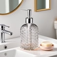 thumbnail image 1 of WWG Wave Pattern Glass Liquid Soap Bottle Press Dispenser 350ml 19x7cm 7.48x2.76in Refillable Container for Shampoo Shower Gel Hand Soap Kitchen Bathroom, 1 of 6