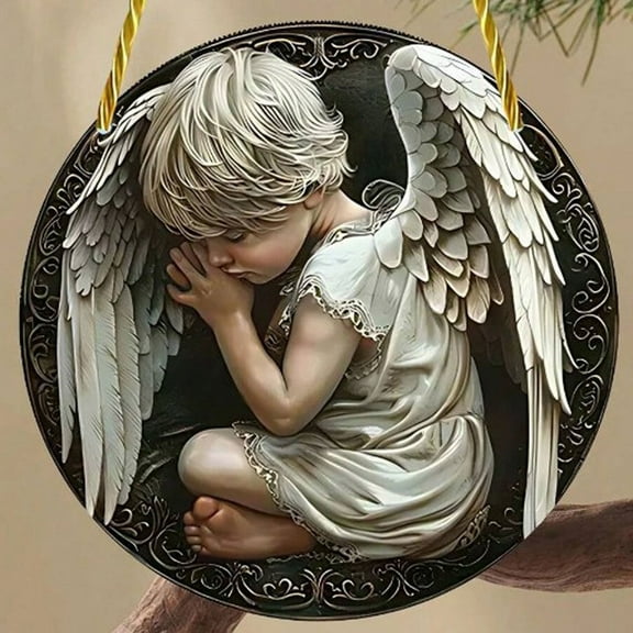 PpgejGEK White Angel Baby 2D Flat Disc Wall Ornament, Glass Hanging Decoration for Christmas Year Wedding, Festive Home Decor Pendant, 15 cm (6 in) Diameter