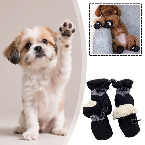 WWG Winter Dog Shoes Fleece Lined Warm Dog Boots with Reflective Tape Drawstring Closure Non Slip Soles Pet Booties Set of 4 for Medium Large Dogs Size 2 x 2.2 Inches