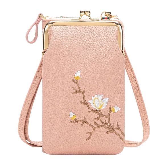 WWG Women's Sling Crossbody Wallet with Phone Pocket, Mini Small Purse with Adjustable Strap, Multiple Card Slots and Zippered Compartments, Stylish Embroidered Leather Body Wallet,