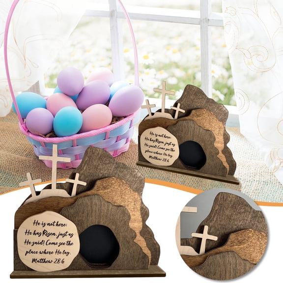 WWG Wooden Nativity Scene Set Easter Resurrection Decor Handcrafted Manger Creche Figurines for Home Table Centerpiece Spring Gift