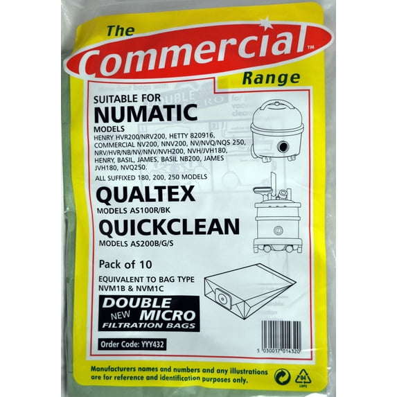 Ppr Bag 10pk Replacement Paper Bags QuickClean, Henry, Qualtex, Numatic