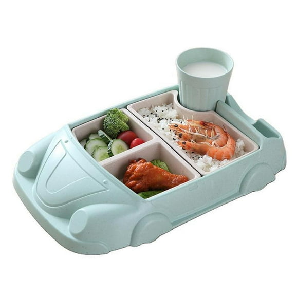 Ppsfege Car Shaped Dinner Tray, Bamboo Fiber Tray with Separate Plates and Water Cup, Suitable for Boys and Girls, (Light Green)