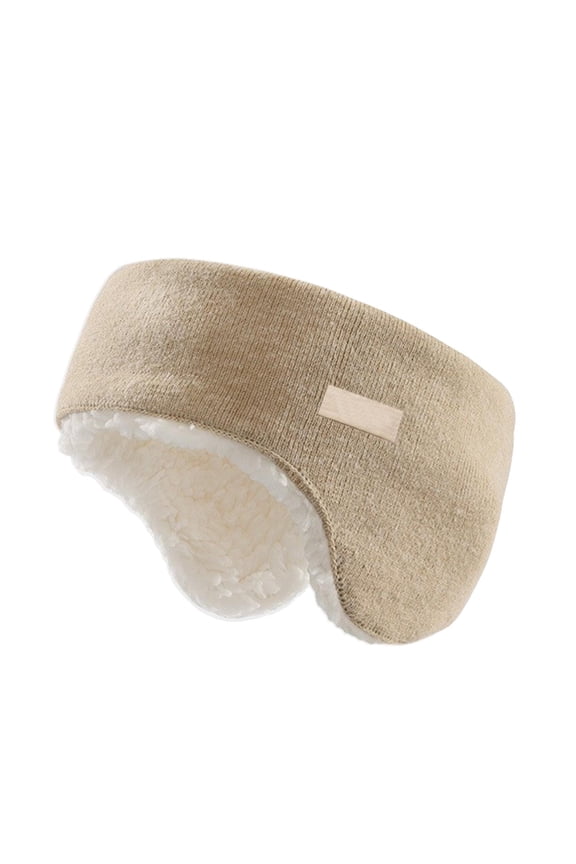 Ear Warmer Fuzzy Lined Winter Ear Headband Full Cover Cold Weather Ear Muffs and Bands for Running Cycling Soft Sleep Mask, Beige