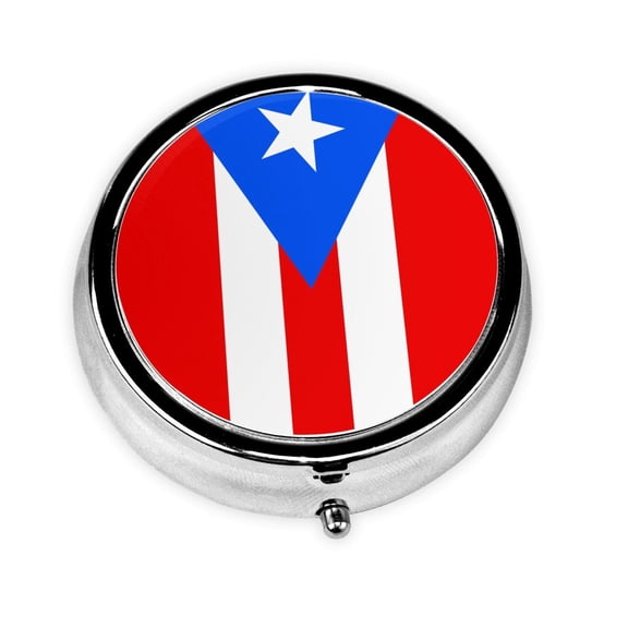 Pr Puerto Rico-Flag Round Pill Box Small Pill Case For Purse Pocket Medicine Organizer Travel Pillbox Portable Pill Container