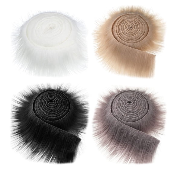 Prnoia 4pcs Faux Fur Ribbons Fabric Shaggy Fur Fabrics DIY Crafts Fluffy Strips