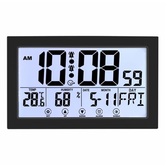 PrĂ³noia Atomic Clock with Indoor Temperature and Humidity,Self-Setting Digital Wall Clock or Desk Clock,Battery Operated Alarm Digital Clock Large Display for Seniors