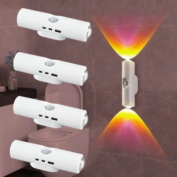 Prónoia Rechargeable Smart LED Motion Sensor Ambient Light, Punch-Free Color Changing Motion Sensor Light for Stairs, Wardrobe, Cabinet (4Pcs,White, 7 Colors)