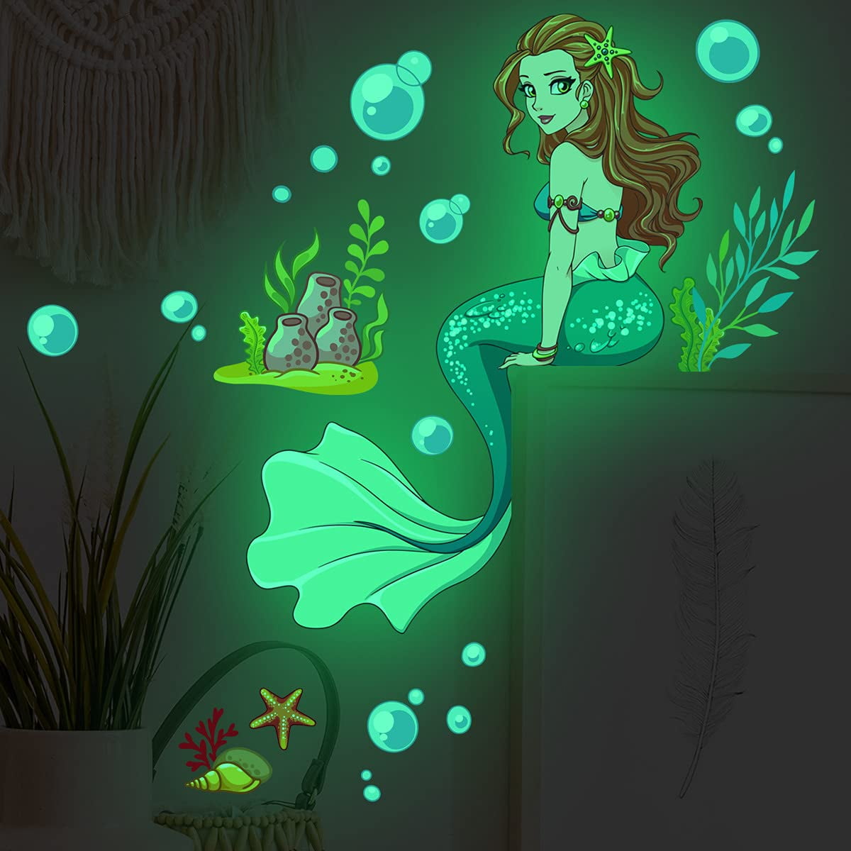 Prabahdak Glow in The Dark Mermaid Wall Sticker Glowing Under The Sea