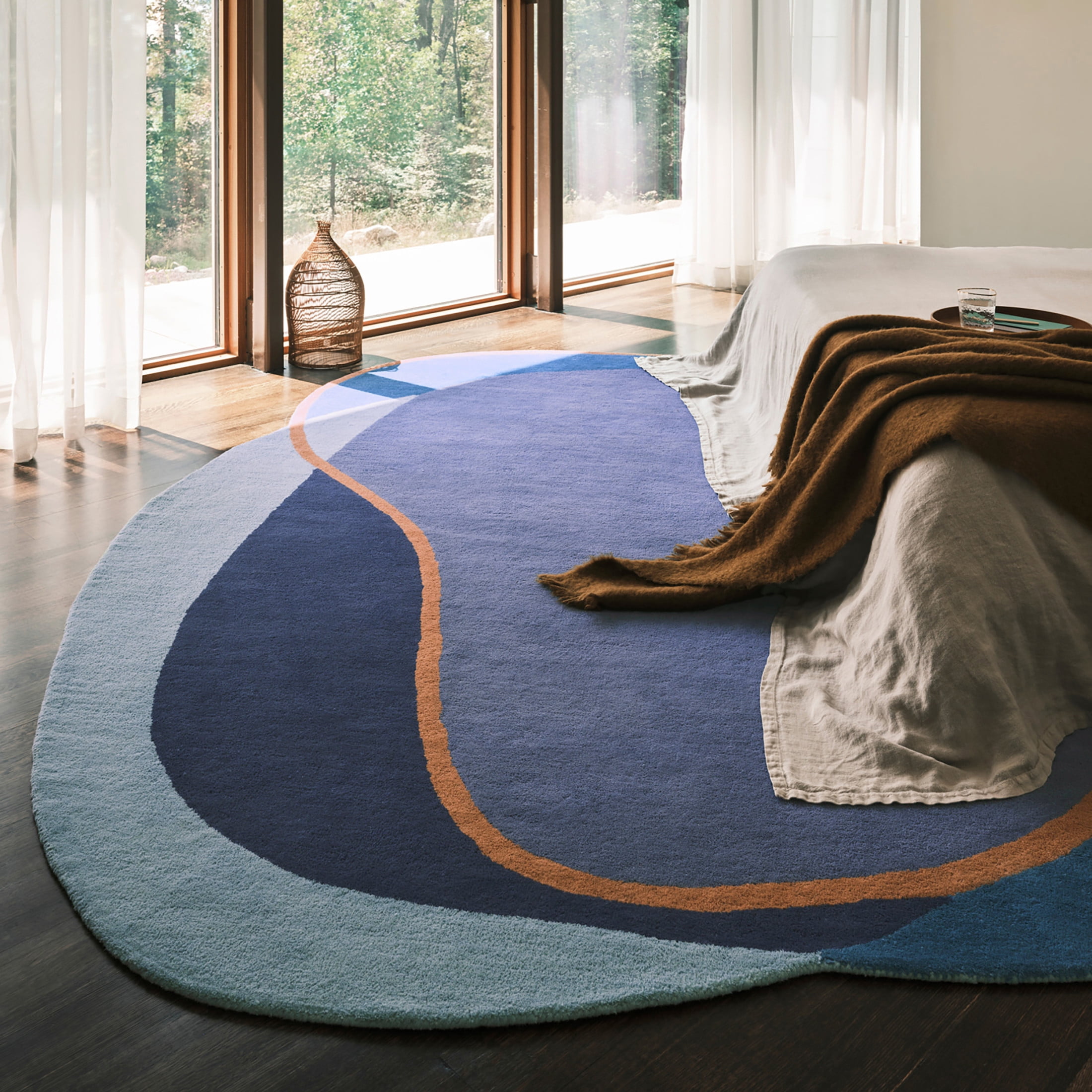 Handmade Blue and Green Abstract Wool Area Rug 8' x 10'