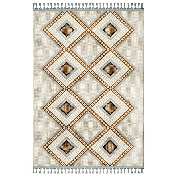 Prabhakar Geometric Cream Bamboo Area Rugs for Living Room Washable Rugs Boho Moroccan Area Rug Soft Neutral Geometric Bohemian Distressed Indoor Rug for Bedroom Dining Room Office Nonslip Rug