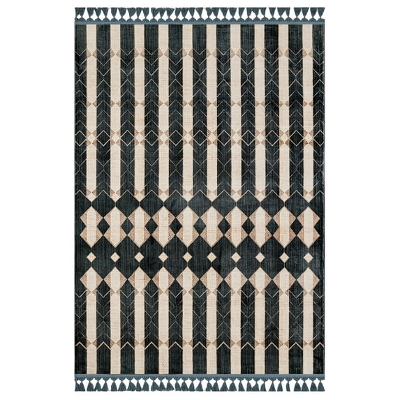 Prabhas Modern Black Velvet Area Rugs for Living Room Washable Rugs Boho Moroccan Area Rug Soft Neutral Geometric Bohemian Distressed Indoor Rug for Bedroom Dining Room Office Nonslip Rug