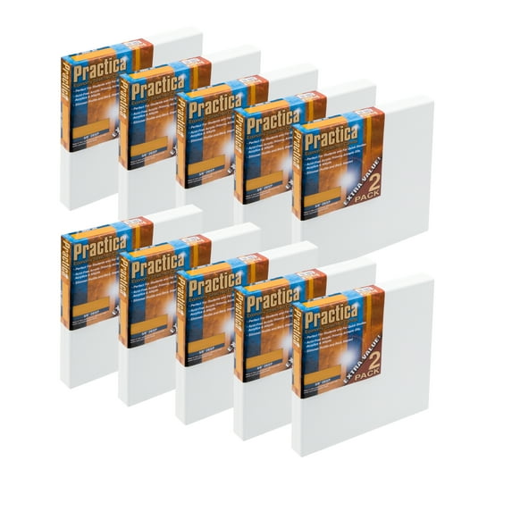 Practica Economy Stretched Cotton Canvas 20-Pack, 12x12" - Acid-Free Acrylic Primed Canvas for Acrylics, Pastels, Graphite, & More!