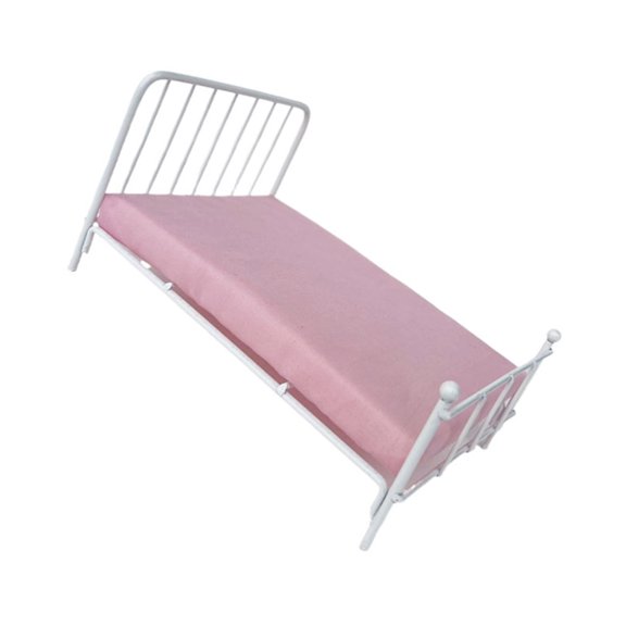 Practical 1 12 Scale Miniature Dollhouses Bed White Sturdy Metal Frame with Mattress and Pillow for Creative Playing