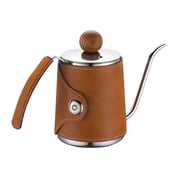 Practical 12OZ Pour Coffee Kettle In Brown Feature A Leather Sleeve And Gooseneck Design