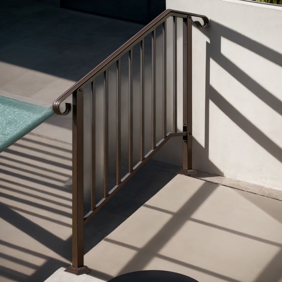 Practical 3 Level Outdoor Iron Step Handrail, Elegant Copper Finish Safety Railing, Durable Metal Guard Rail for Home Outdoor Stairs and Entryway