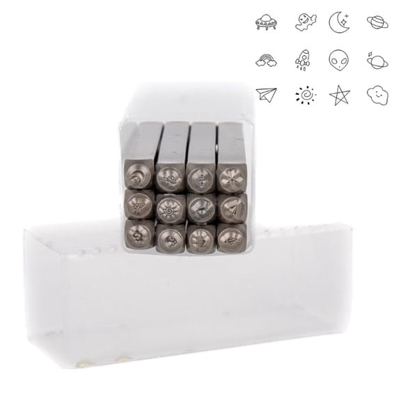 Practical 3MM Multiple Shaped Designs Sturdy Steel Stamps 12 Pieces Set Accessory for Crafting on Various Materials