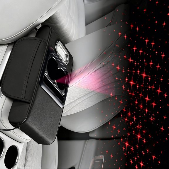 Practical Auto Center Console Holder Containing Two USB Outlets Memory Foam Padding And Decorative Light Effect