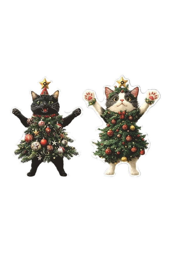 Playful Cats Shape Christmas Tree Designs Acrylic Keychain Ornament for Key