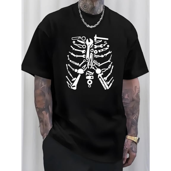 Practical Craftsman T-Shirt - 100% Cotton Comfort Fit Top with Subtle Work Tools Pattern, Versatile Casual Wear for Professionals