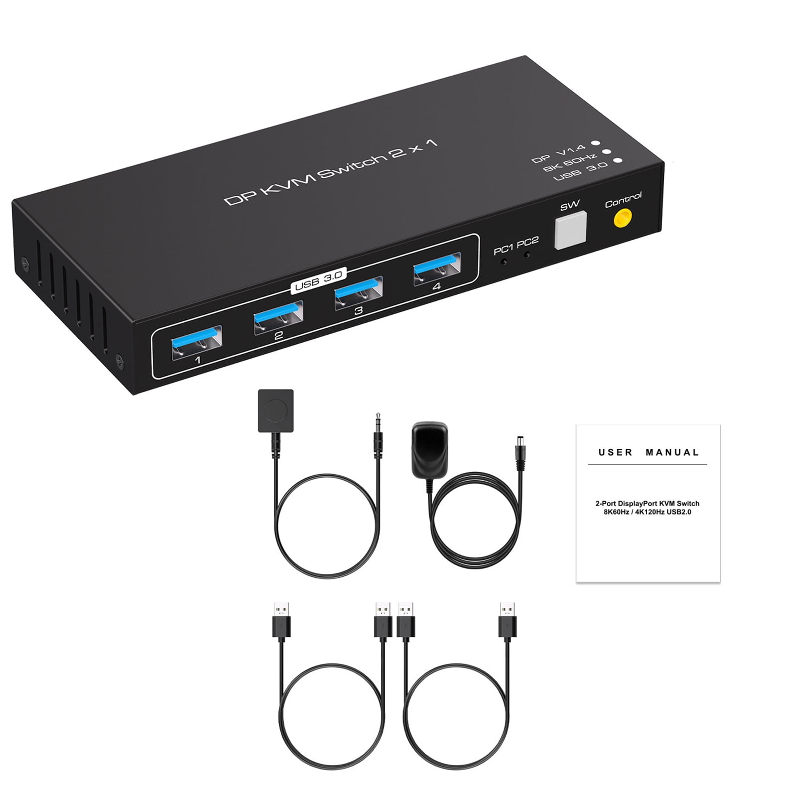 Practical DP KVM USB Switch Control Multiple Devices with 1 Keyboard and Mouse, Supports USB 3.0 and 7680*4320@60Hz