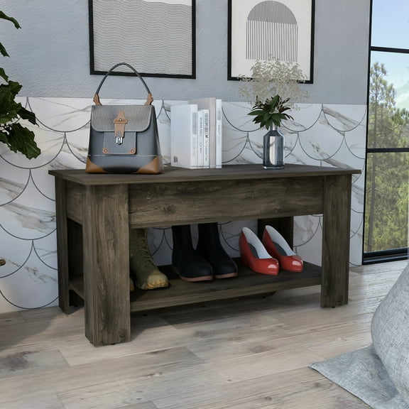Practical Dark Brown Storage Bench For Entryway - Construction Efficient In Table With Multiple Shelves