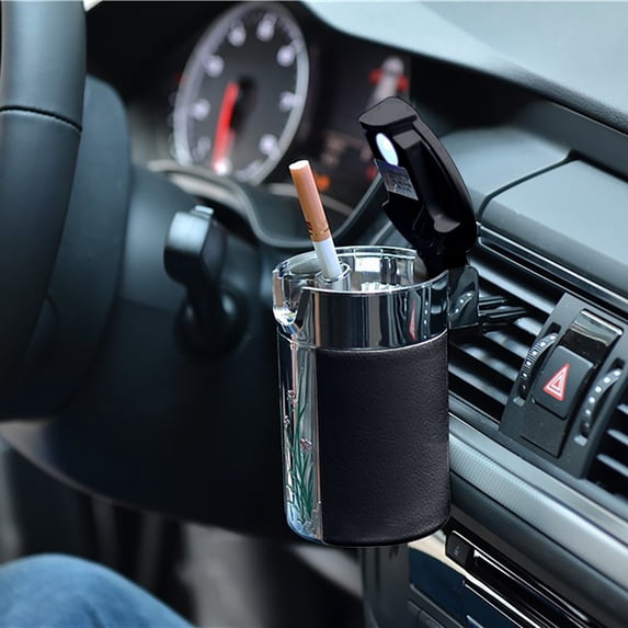 Practical Easy Auto Car Ashtray Portable with LED Light Ashtray Smokeless Smoking Stand Cylinder Cup Holder