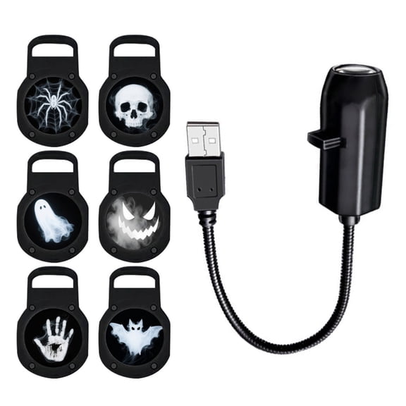 Practical Halloween Party Projector Lamp with 6 Changeable Slides USB 360 Adjustable Lighting ABS Texture