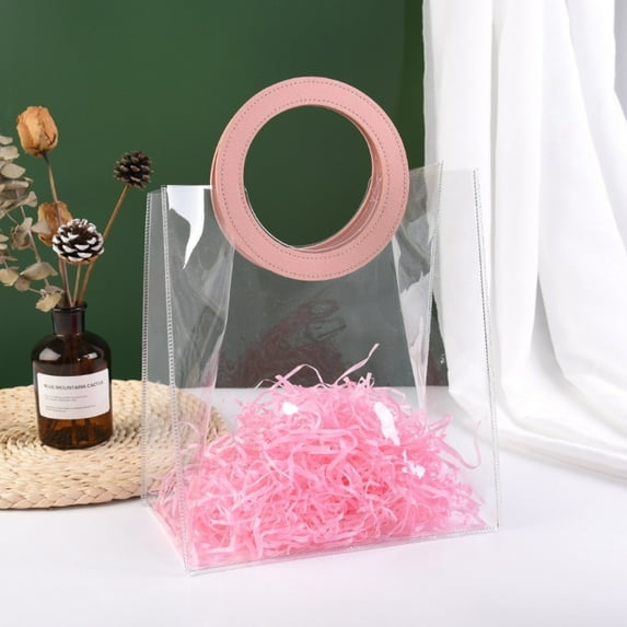 Practical Large Capacity Square Shape Handle PVC Round Shape Handle Waterproof Storage Bag Clear Tote Bag Hand Gift Bag Transparent Shopping Bags XS SMALL ROUND HANDLE