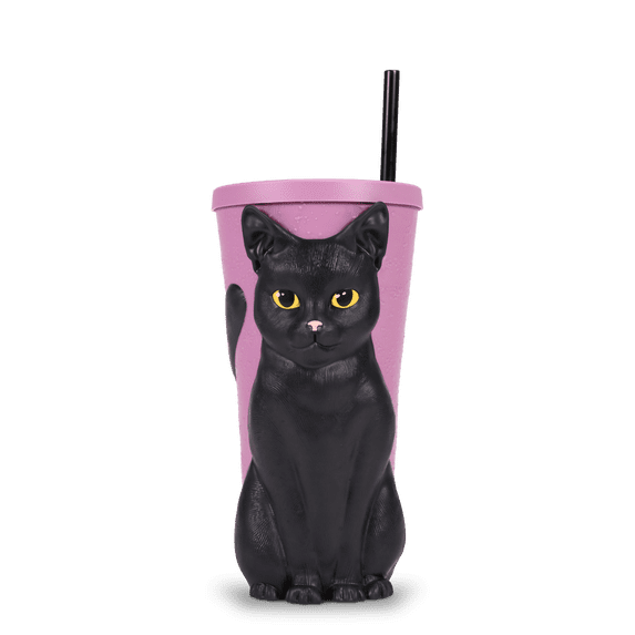 Practical Magic 2 Black Cat Grippr Tumbler with Straw, 3D Black Cat Novelty Drink Cup, Movie Inspired Beverage Tumbler for Home Desk Party Cat Lover Collector Gift