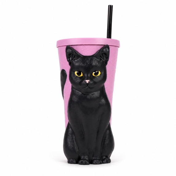 Practical Magic 2 Black Cat Grippr Tumbler with Straw, 3D Black Cat Novelty Drink Cup, Movie Inspired Beverage Tumbler for Home Desk Party Cat Lover Collector Gift