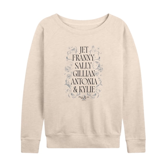 Practical Magic 2 - Character Names Women's Lightweight French Terry Wide Neck Long Sleeve Graphic Shirt