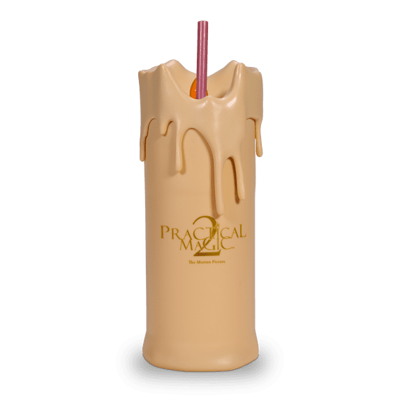 Practical Magic 2 Flicker Flame Candle Tumbler with Straw, Dripping Candle Style Novelty Drink Cup with Flame Detail, Beverage Tumbler for Halloween Gift