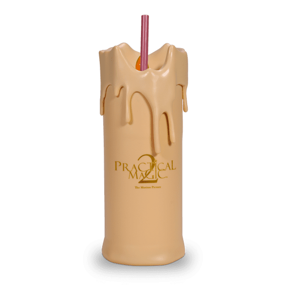 Practical Magic 2 Flicker Flame Candle Tumbler with Straw, Dripping Candle Style Novelty Drink Cup with Flame Detail, Beverage Tumbler for Halloween Gift