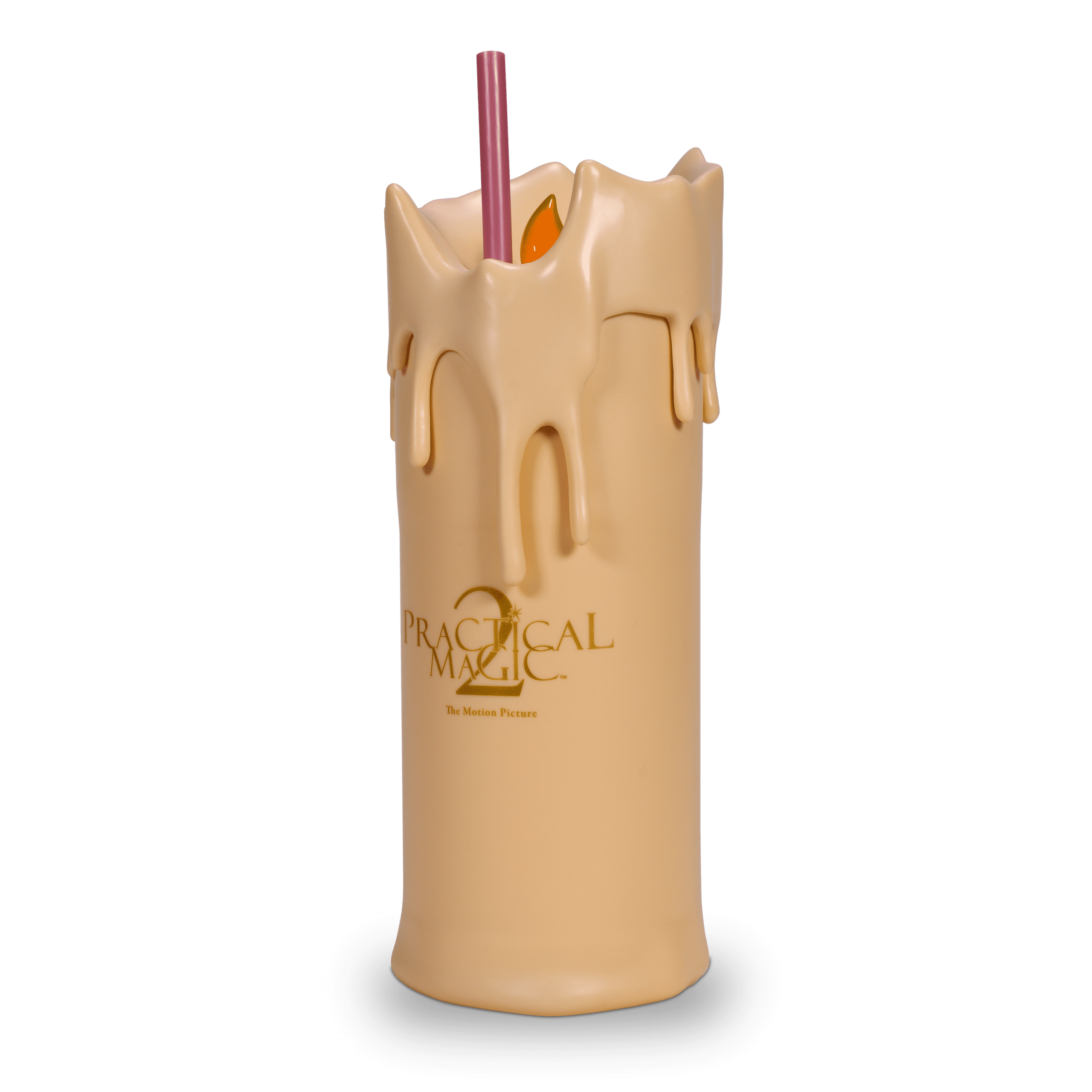 Practical Magic 2 Flicker Flame Candle Tumbler with Straw, Dripping Candle Style Novelty Drink Cup with Faux Flame Detail, Movie Inspired Beverage Tumbler for Party Gift