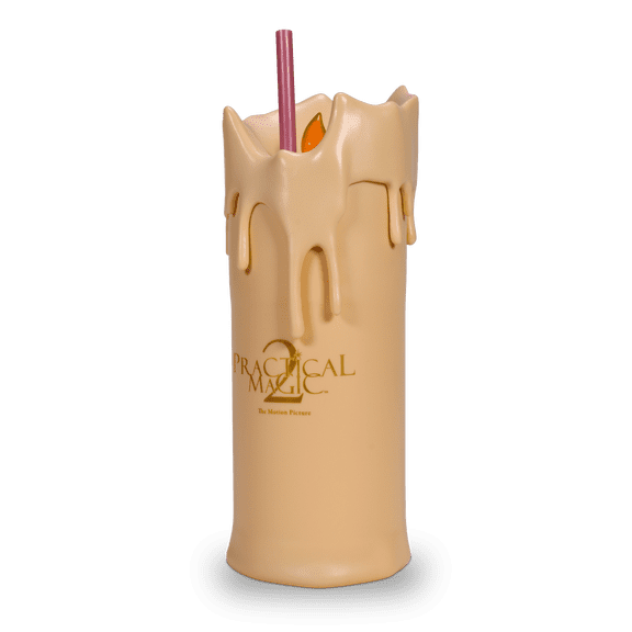 Practical Magic 2 Flicker Flame Candle Tumbler with Straw, Dripping Candle Style Novelty Drink Cup with Faux Flame Detail, Movie Inspired Beverage Tumbler for Party Gift