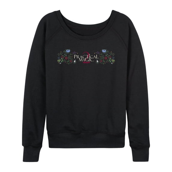 Practical Magic 2 - Logo Florals Women's Lightweight French Terry Wide Neck Long Sleeve Graphic Shirt