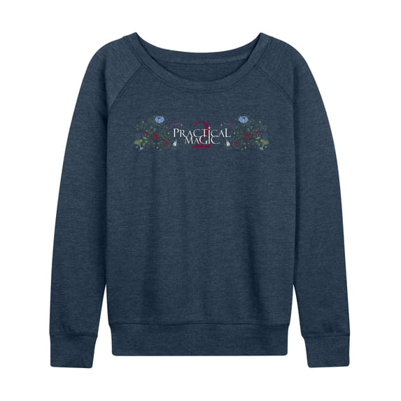 Practical Magic 2 - Logo Florals Women's Lightweight French Terry Wide Neck Long Sleeve Graphic Shirt