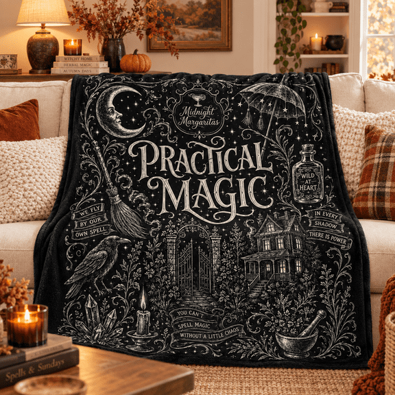 Practical Magic Midnight Margaritas Gothic Halloween Flannel Throw Blanket